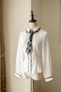 Blouse with Dark Green Check Trim / Ready Stock / S