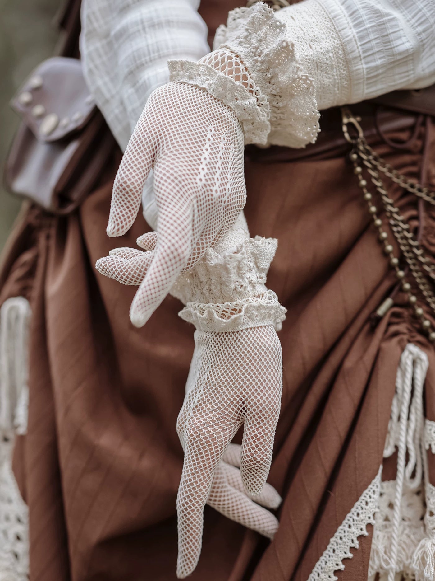 Steam Continent Victorian off-white lace mesh gloves - view 2
