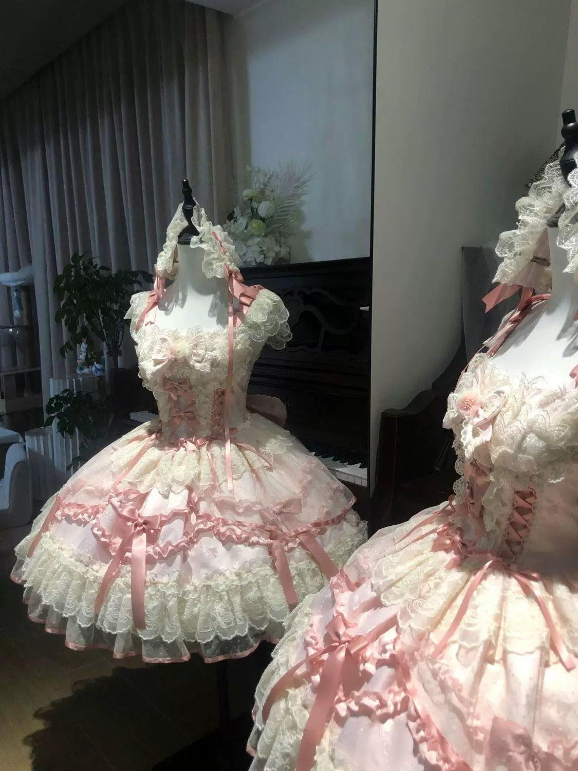 Sweetheart Dream Machine - Rose Poem Ballet - Strappy JSK dress with lace ruffles and ribbon bows