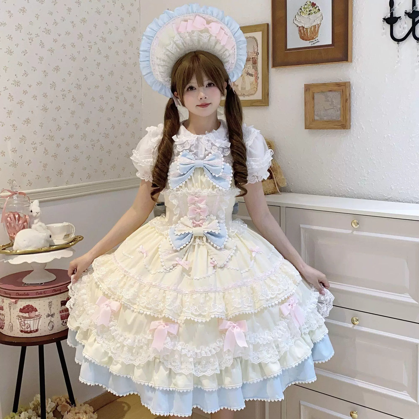 Sweetheart Dream Machine - Ribbon Layers - Lolita JSK Dress with Tiered Ruffles and Bow Details
