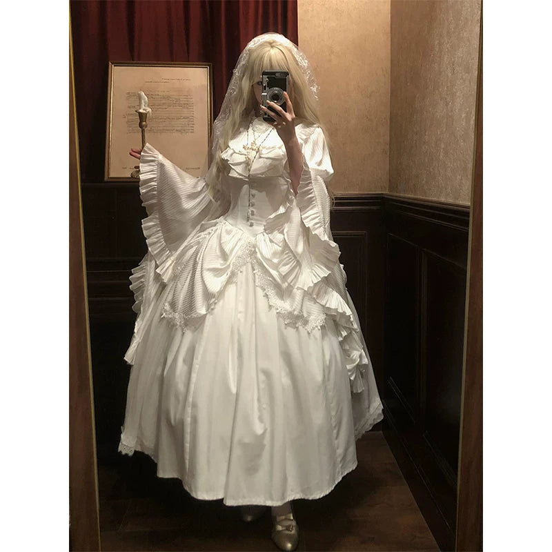 Creamy - Gothic Nun - White Blouse and Long Skirt Set with Princess Sleeves