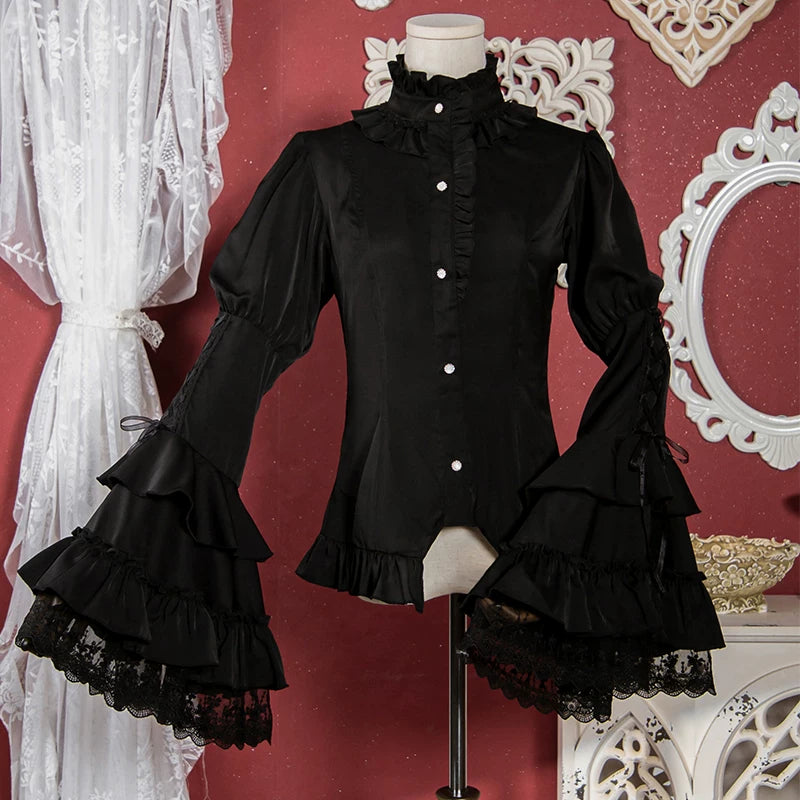 Leopard Cat patterned blouse with Gothic princess sleeves from Lolita Fetch, featuring hidden fragrance design and elegant fit.