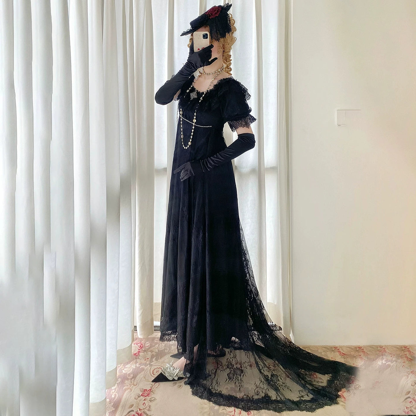 Moon Lily - Holy Heart Lily - Lace Trimmed Empire Waist Dress with a Train – detail view 2