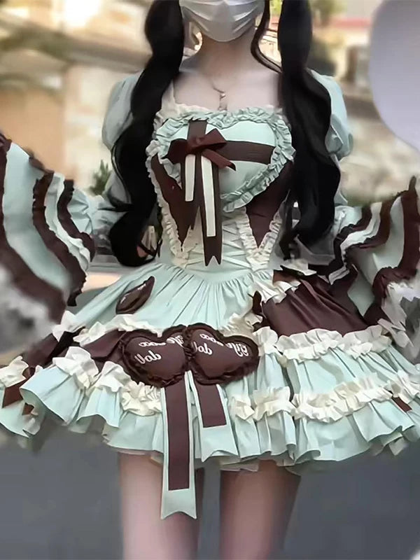 Creamy - Mint Chocolate - Mint-and-Chocolate JSK Dress with a Princess-Sleeve Vest
