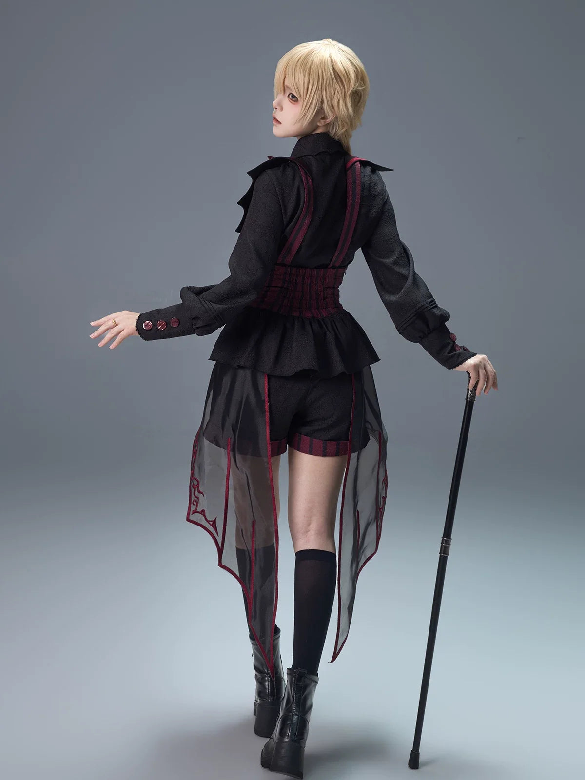 Letters from Unknown Star - Devil's Convention - Ouji Lolita blouse and suspender shorts with bat-trailing panels - product detail 4