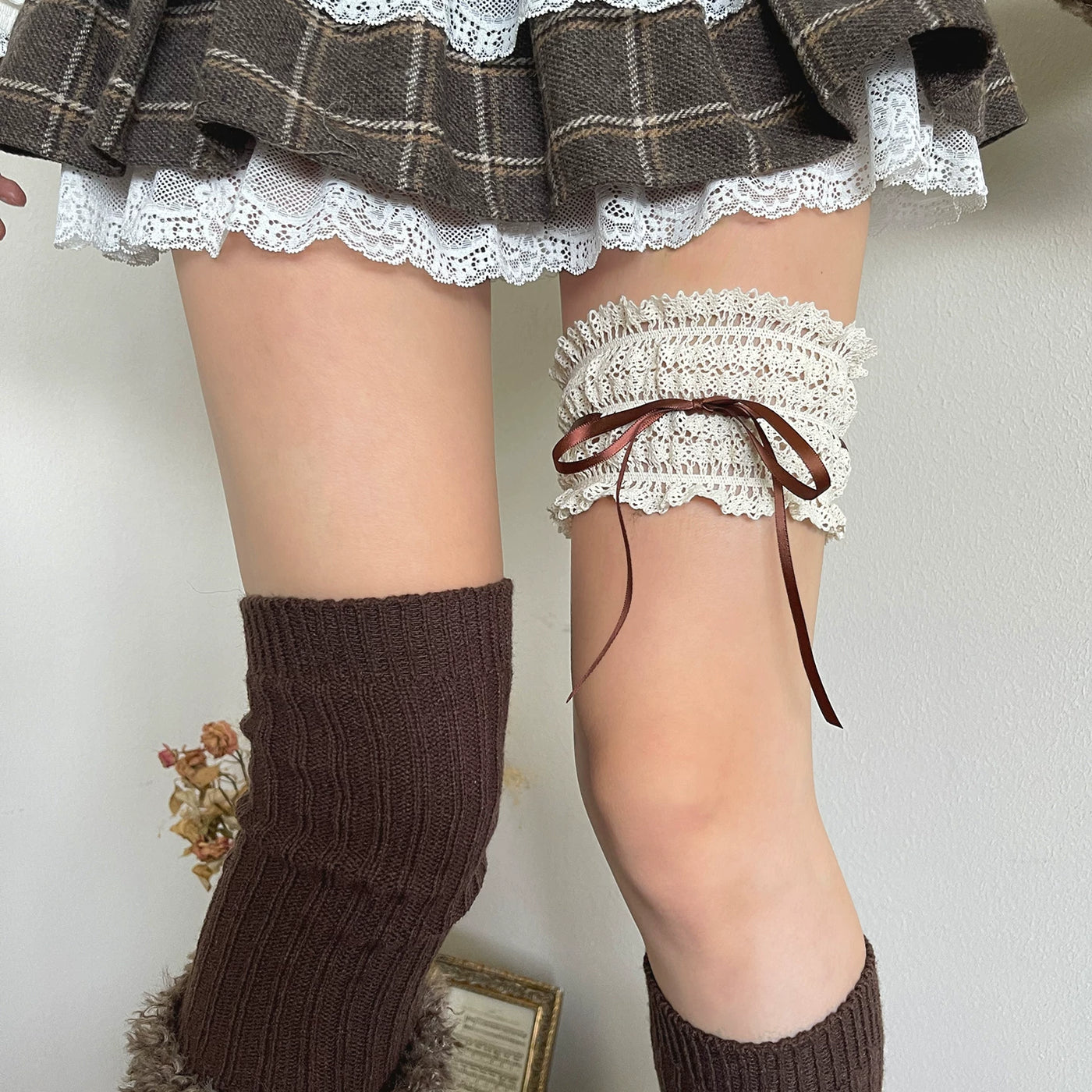 Sock Noble - Mocha Plush Layers - Sock Covers with Pom-Pom Ties