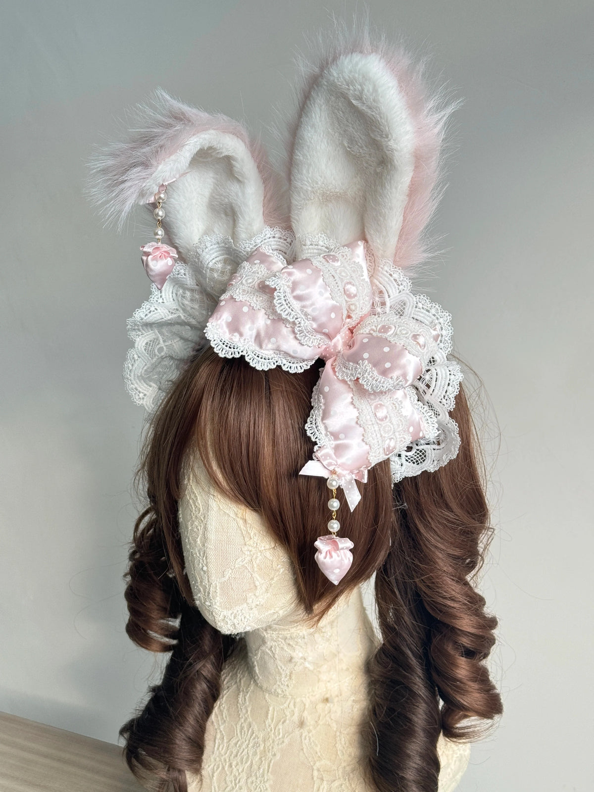 MAID - Polka Dot Bow - Sweet Lolita Headdress with Bunny-Ear Options - product detail 2