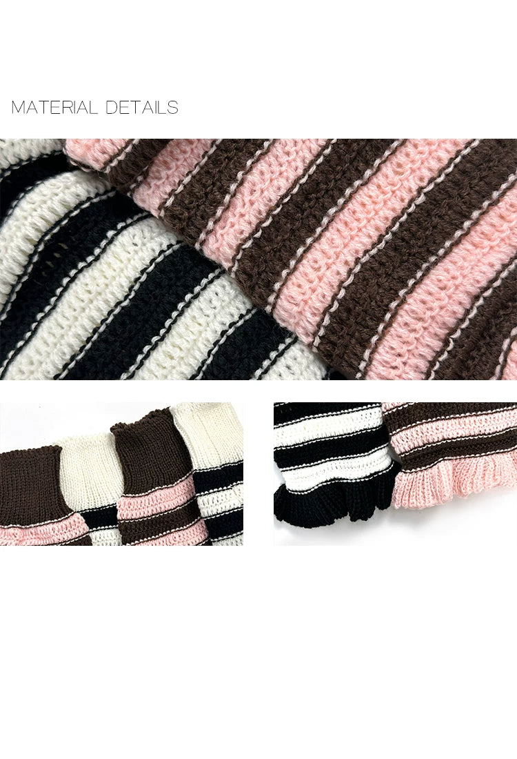White Socks - Stacked Stripe - Mid-Length Knit Leg Warmers with Slouched Bands