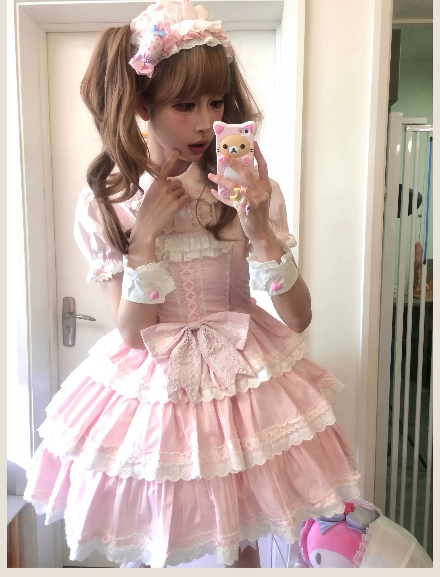 Otome Heart - Cotton Old School Lolita JSK Dress Suit, Heart-Shaped Lace Trim (L M S) 43381:774555