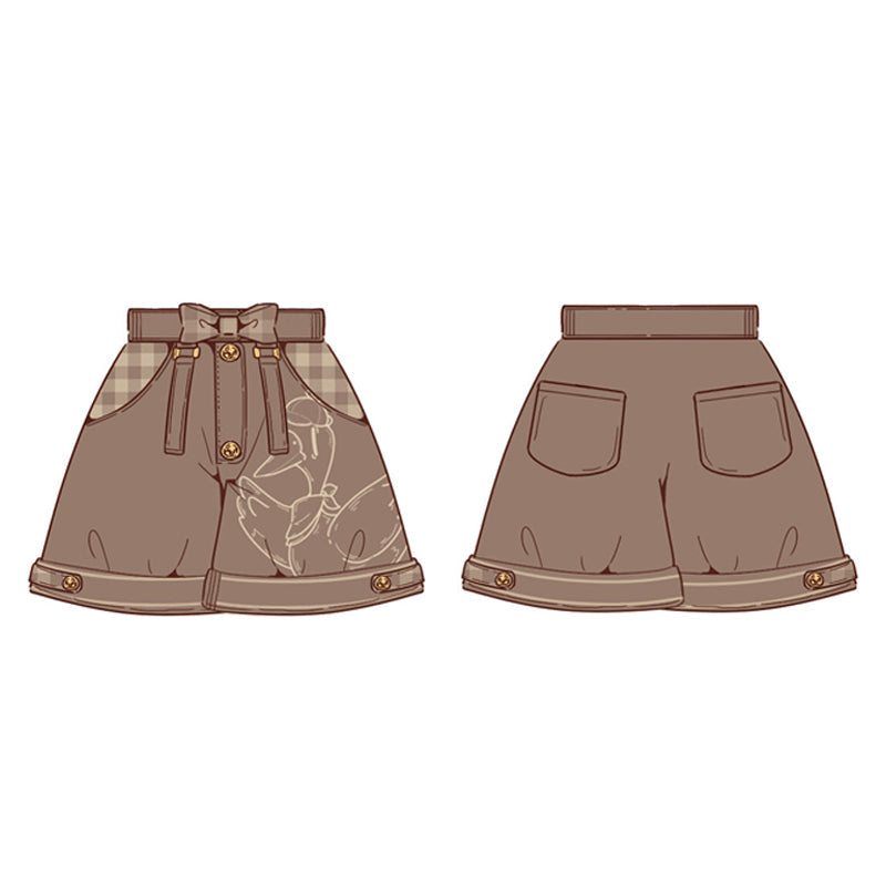 Illustrated Ouji shorts with suspenders, bow waist detail and swan motif.
