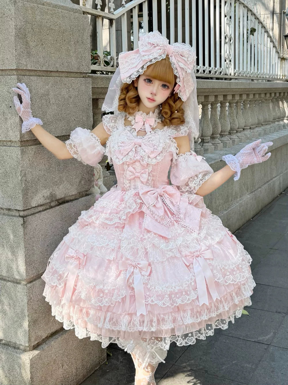 Blue Sweet Lolita JSK with fitted bodice and jacquard texture