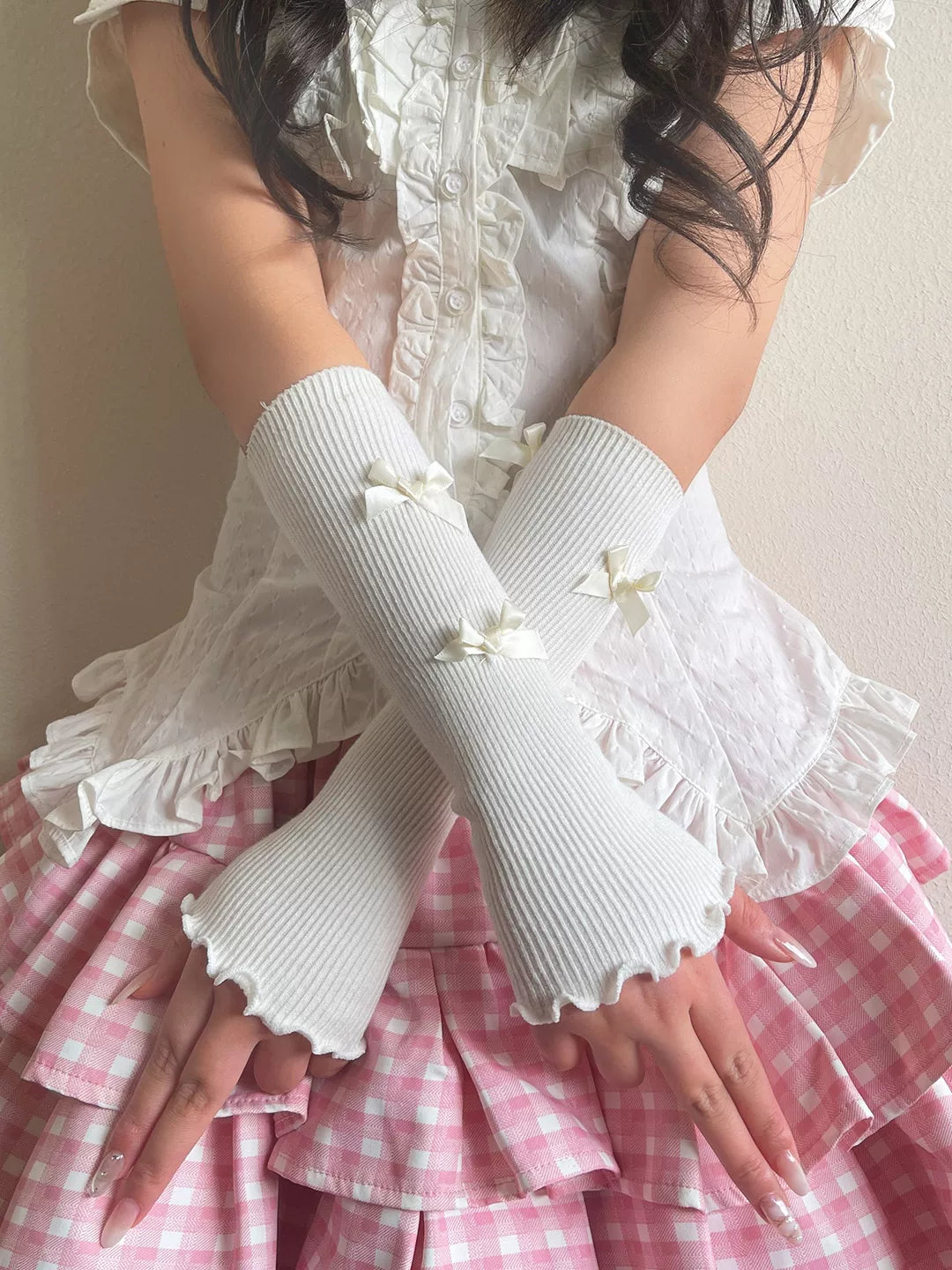 Sock Noble - Fresh Bow - Cotton Fingerless Arm Warmers with Ribbed Texture and Bow Accents