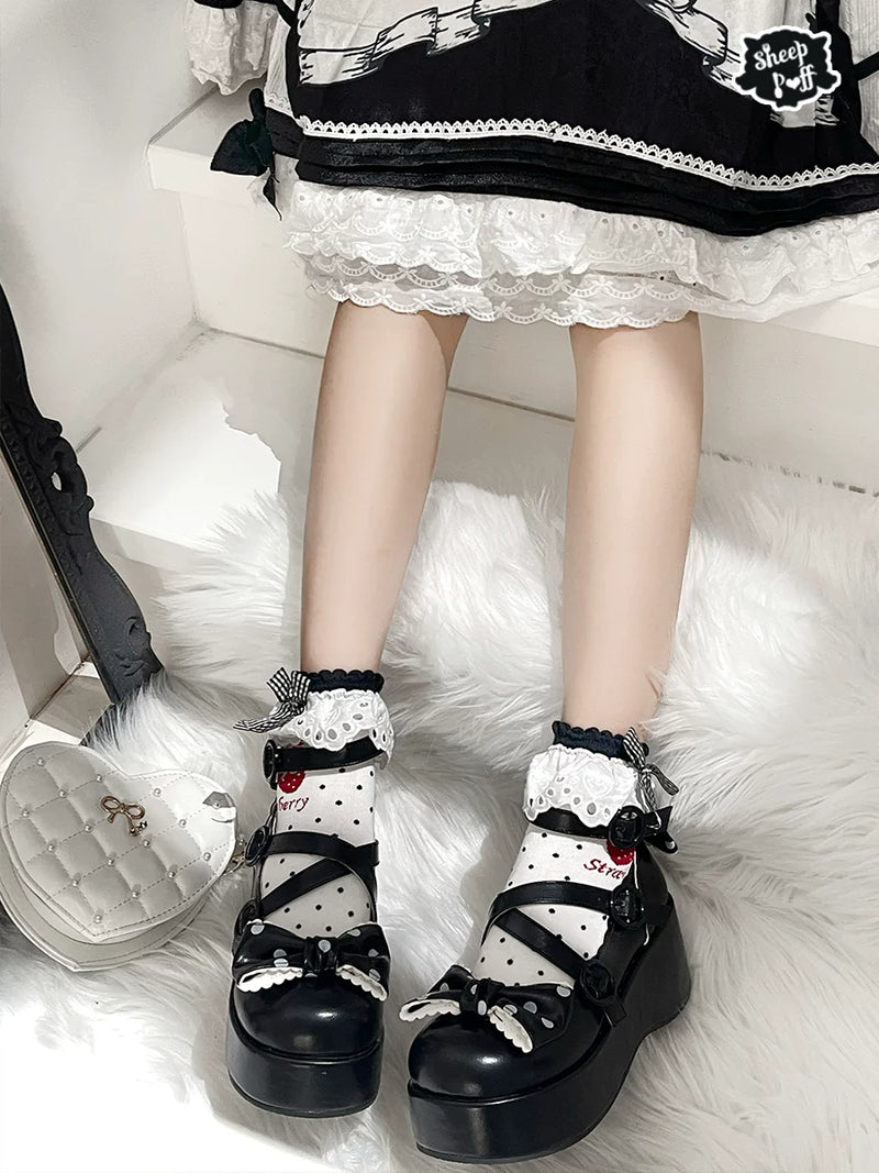 Sheep Puff Lollipop Platform Lolita Shoes featuring cute sheep and lollipop designs with a chunky platform heel.