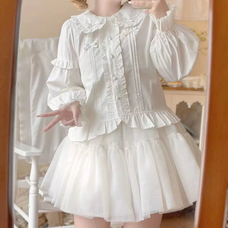 Hanguliang Sweet Cute Ruffled Collar OP