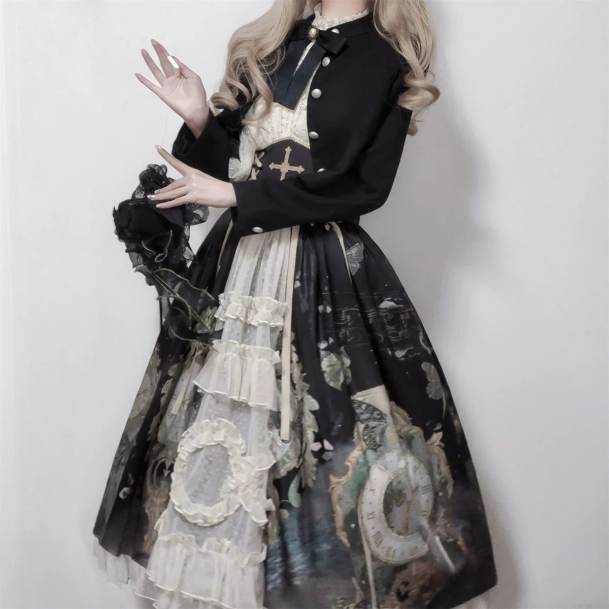 Your Princess - Clock Butterfly - Gothic Lolita Printed Blouse and Corset Skirt Set