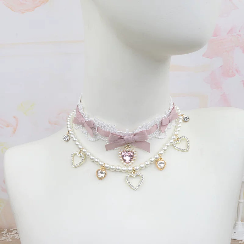 Independent Brand - Heart Pearl Bow - Necklaces, Bracelets and Collars with Heart Charms