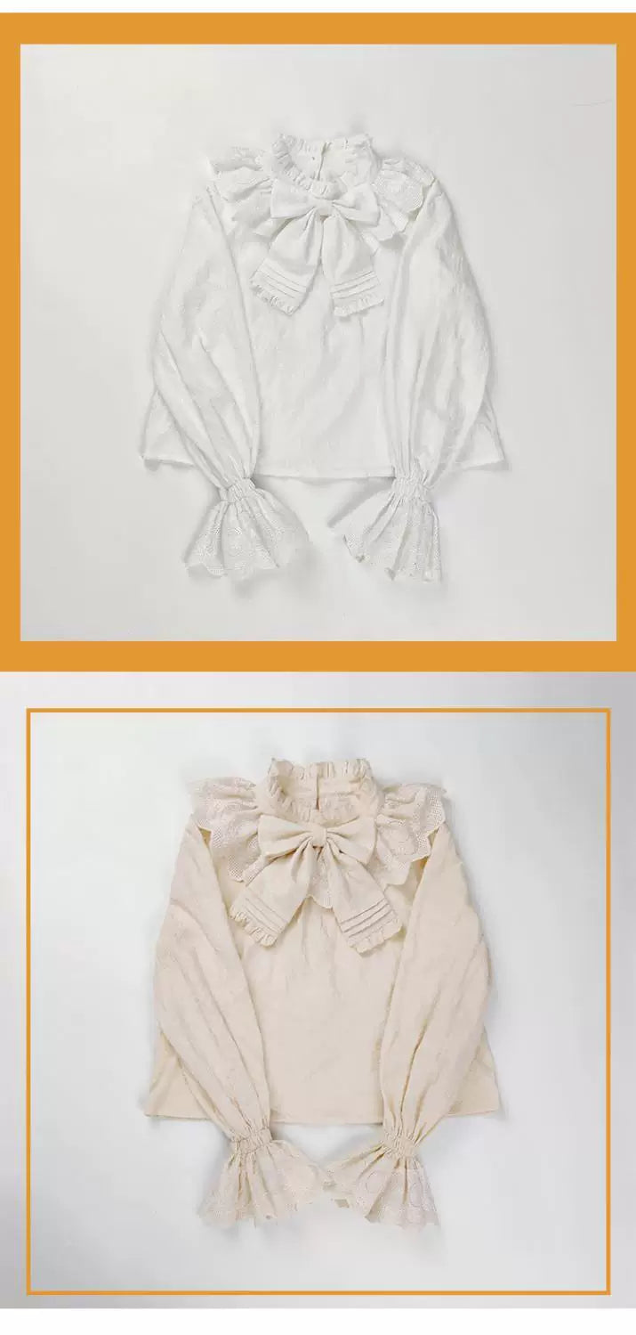 Sweetheart Dream Machine - Ruffle Bow - High-Neck Jacquard Blouse with a Centered Bow