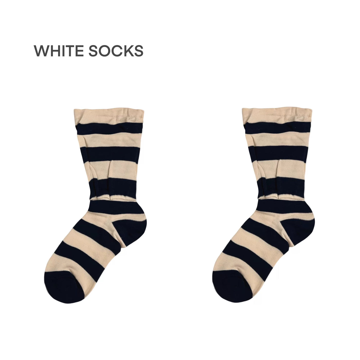 White Socks - Monochrome Stripe - Mid-Calf Slouch Socks with a Faux-Layered Finish