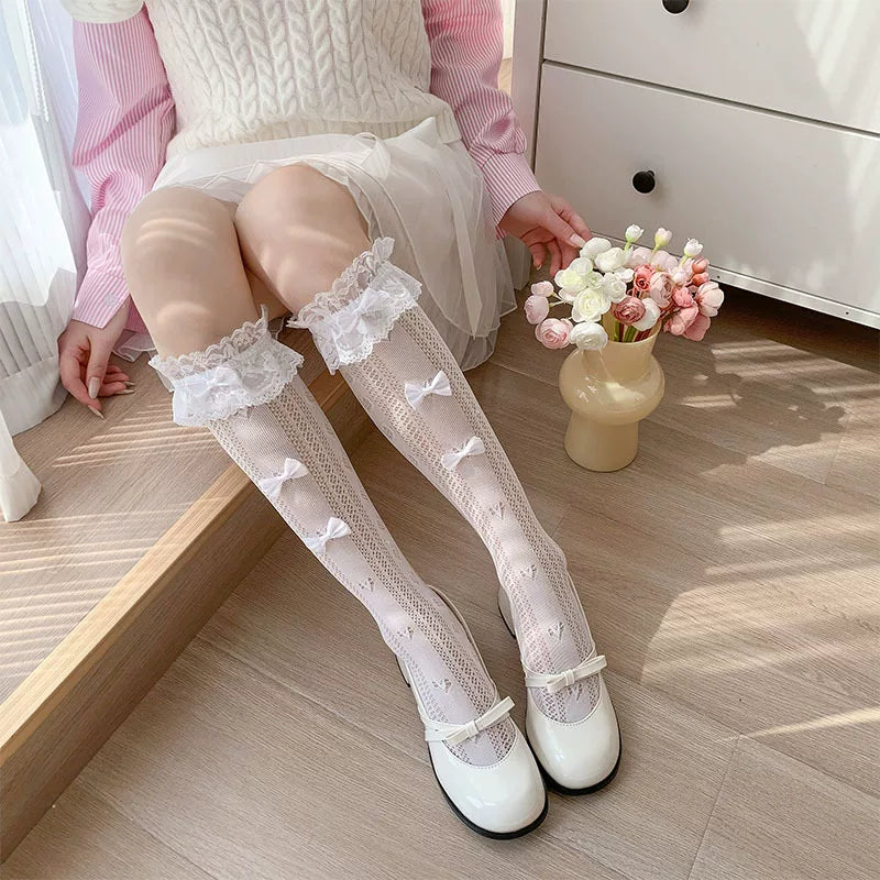 Fantasy Doll - Lace Ballet - Mid-calf socks with ribbon bows