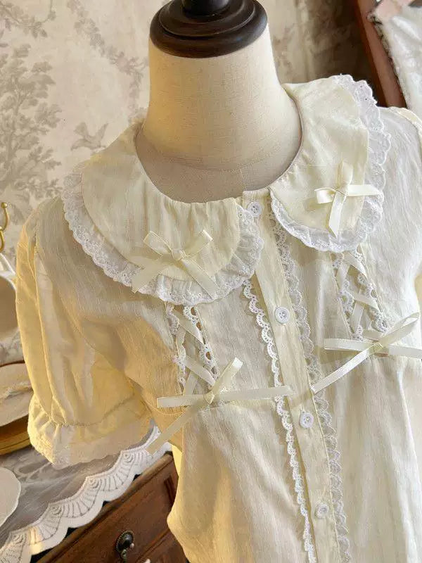 Sweetheart Dream Machine - Soft Girl Daily - Puff-Sleeve Jacquard Blouse