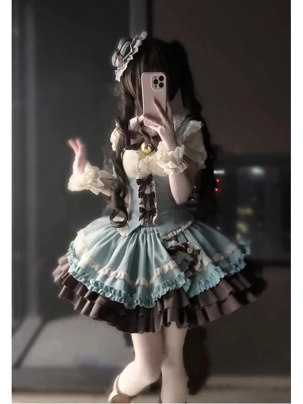 Creamy - Mint Chocolate - JSK Set with Layered Ruffles and a Train