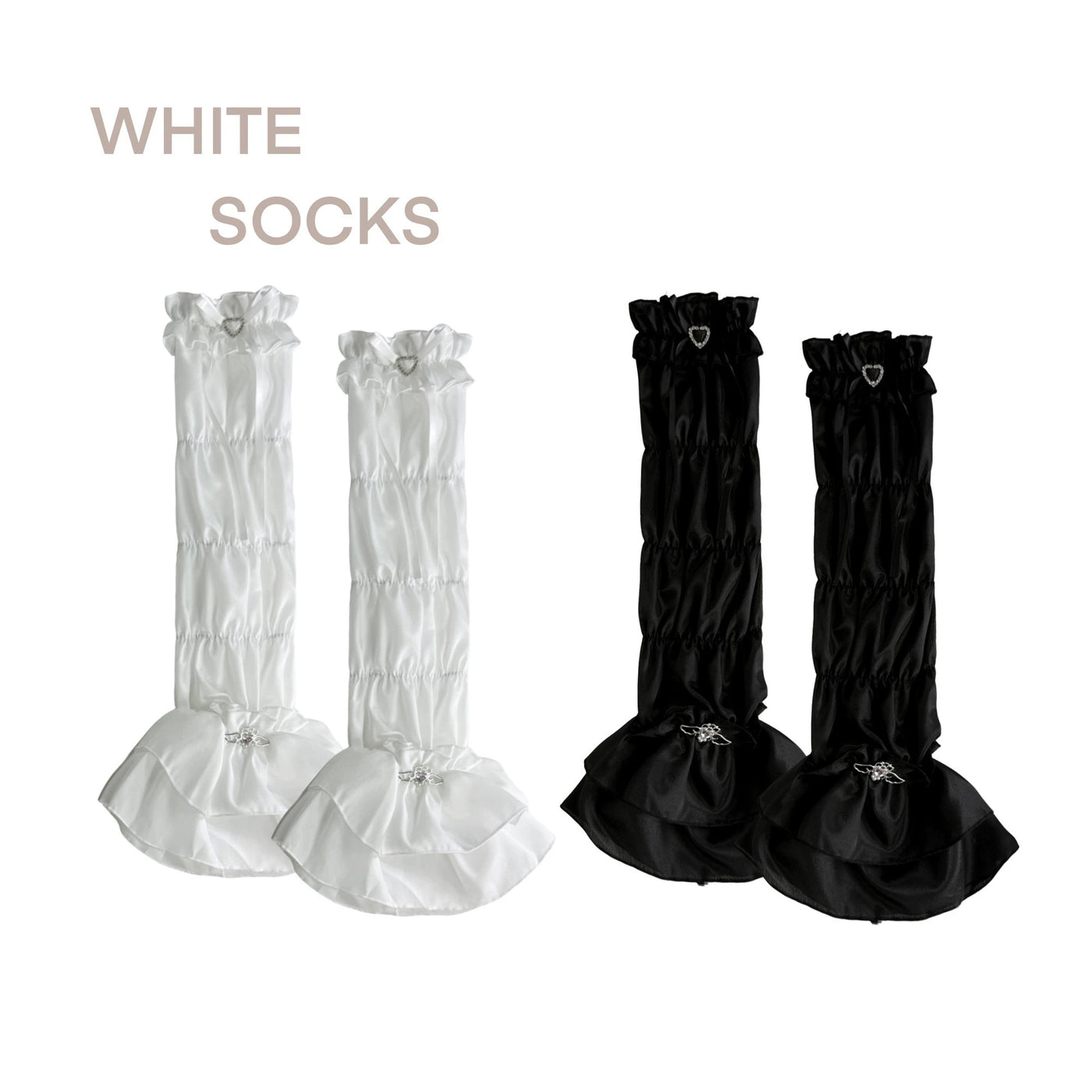White Socks - Ballet Ruffle - Layered Ruffle Calf Sock Covers with Ribbon Ties