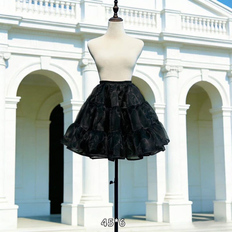Floral Celebration Black Short Hoop-Free Lolita Petticoat — 45 × 6 m Fullness - No Drawstring