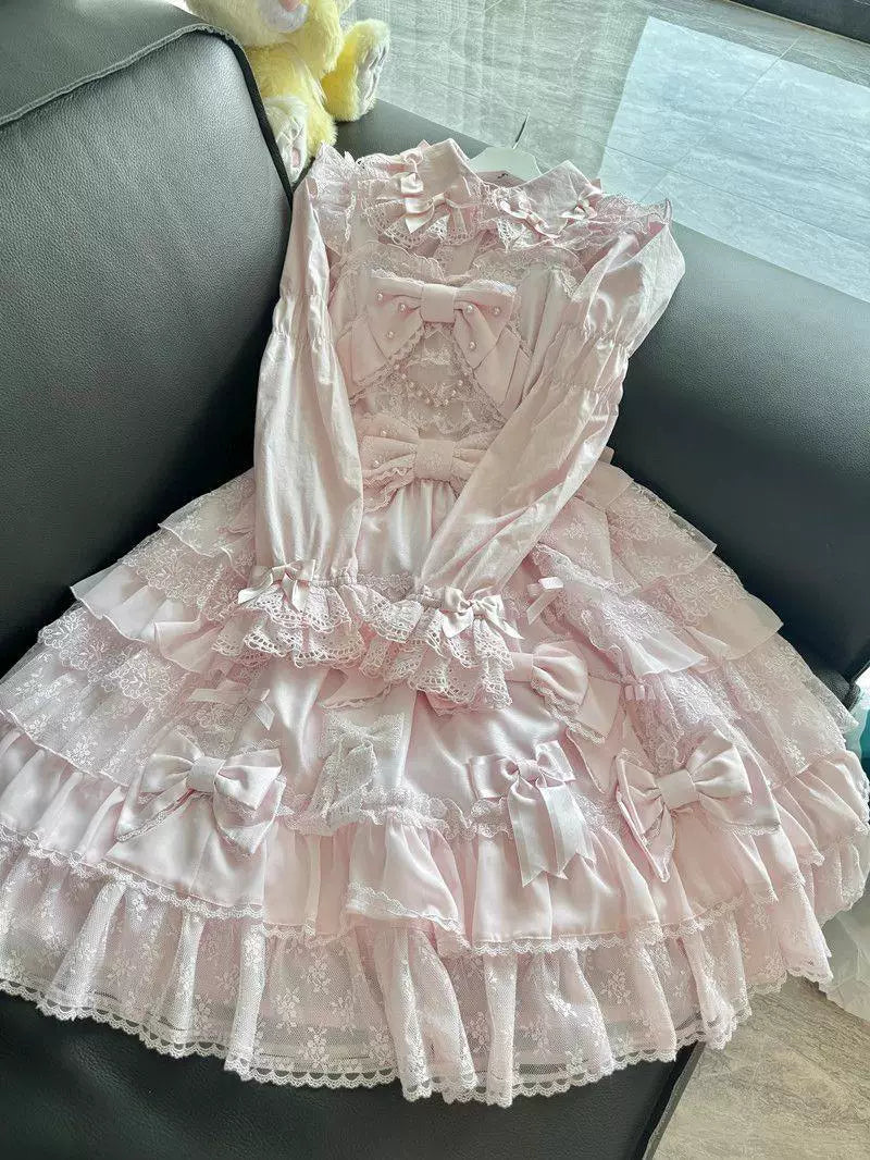 Sweetheart Dream Machine - Vintage Doll Collar - Blouse with Lace Trim, Bow Accents and Ruffled Hem