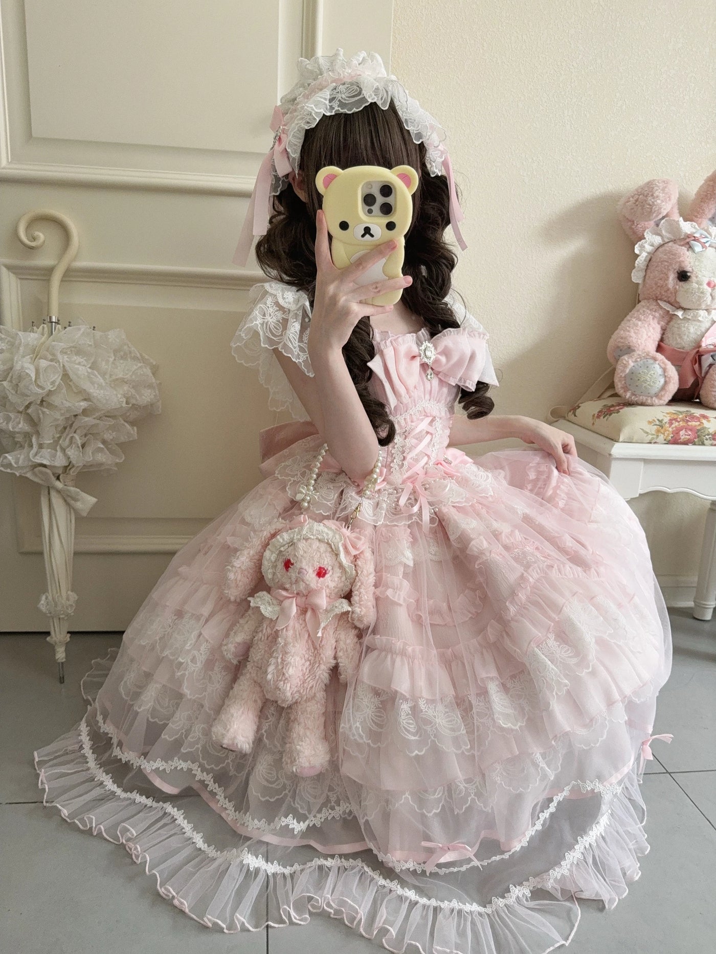 Blue Eternal Vow sweet lolita JSK with square neckline bow and lace trim