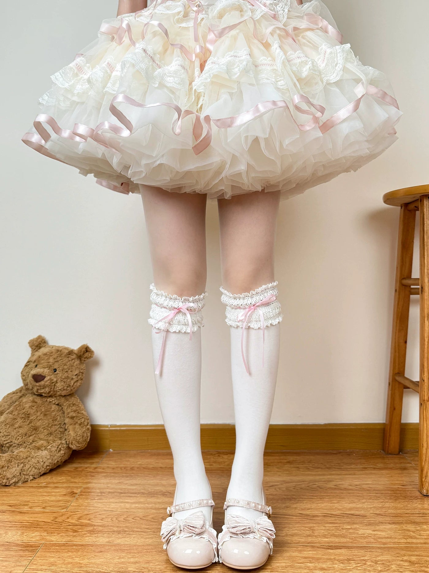 Chubby Bear Tales - Vintage Doll - Lace-Trim Socks with Ribbon Ties in Three Lengths