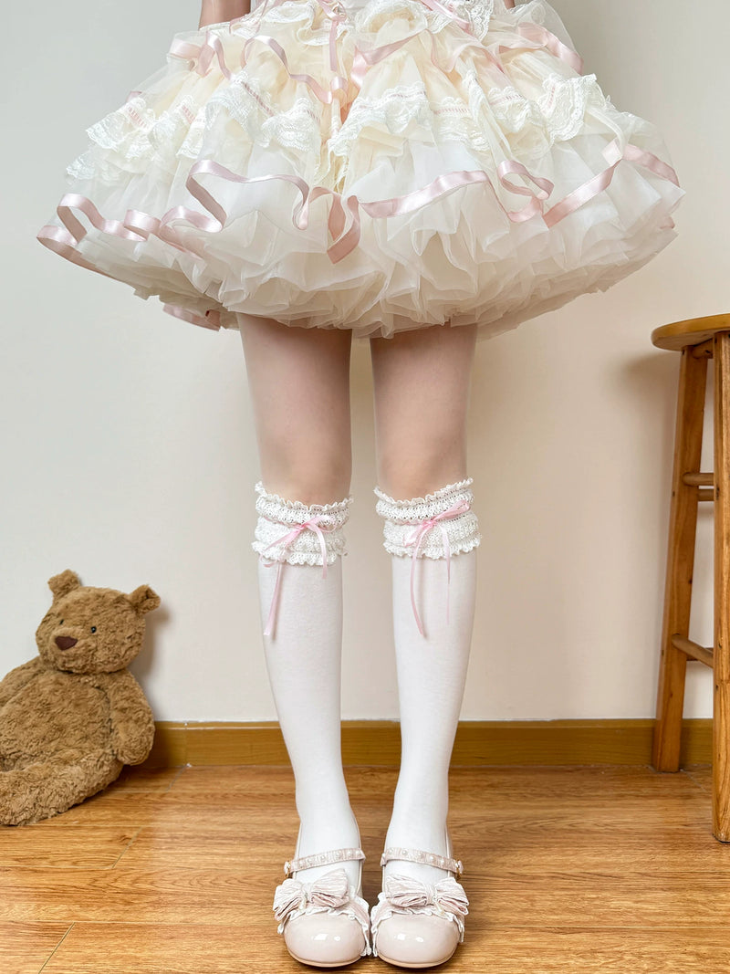 Chubby Bear Tales - Vintage Doll - Lace-Trim Socks with Ribbon Ties in Three Lengths