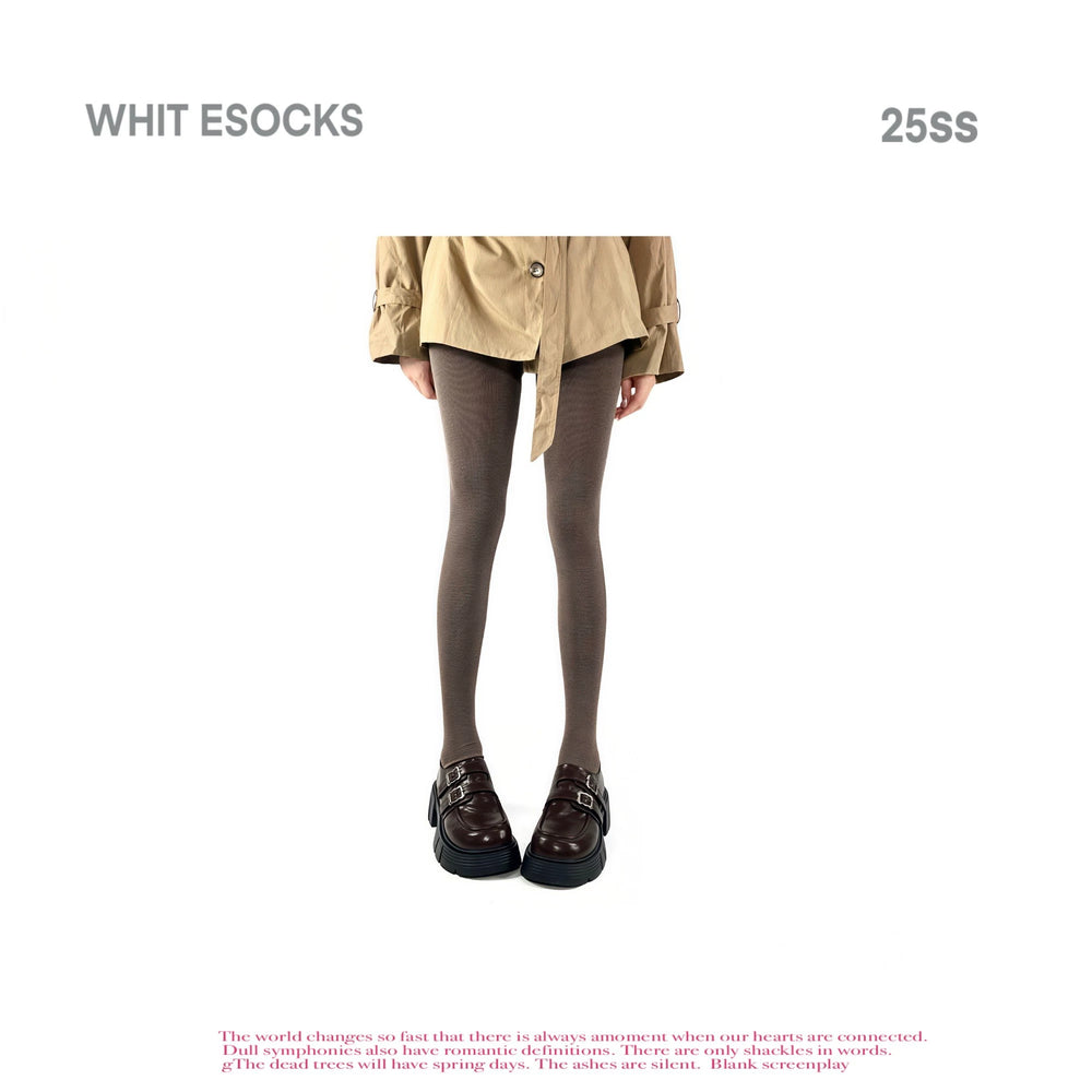 Milky white tights with fine vertical stripes