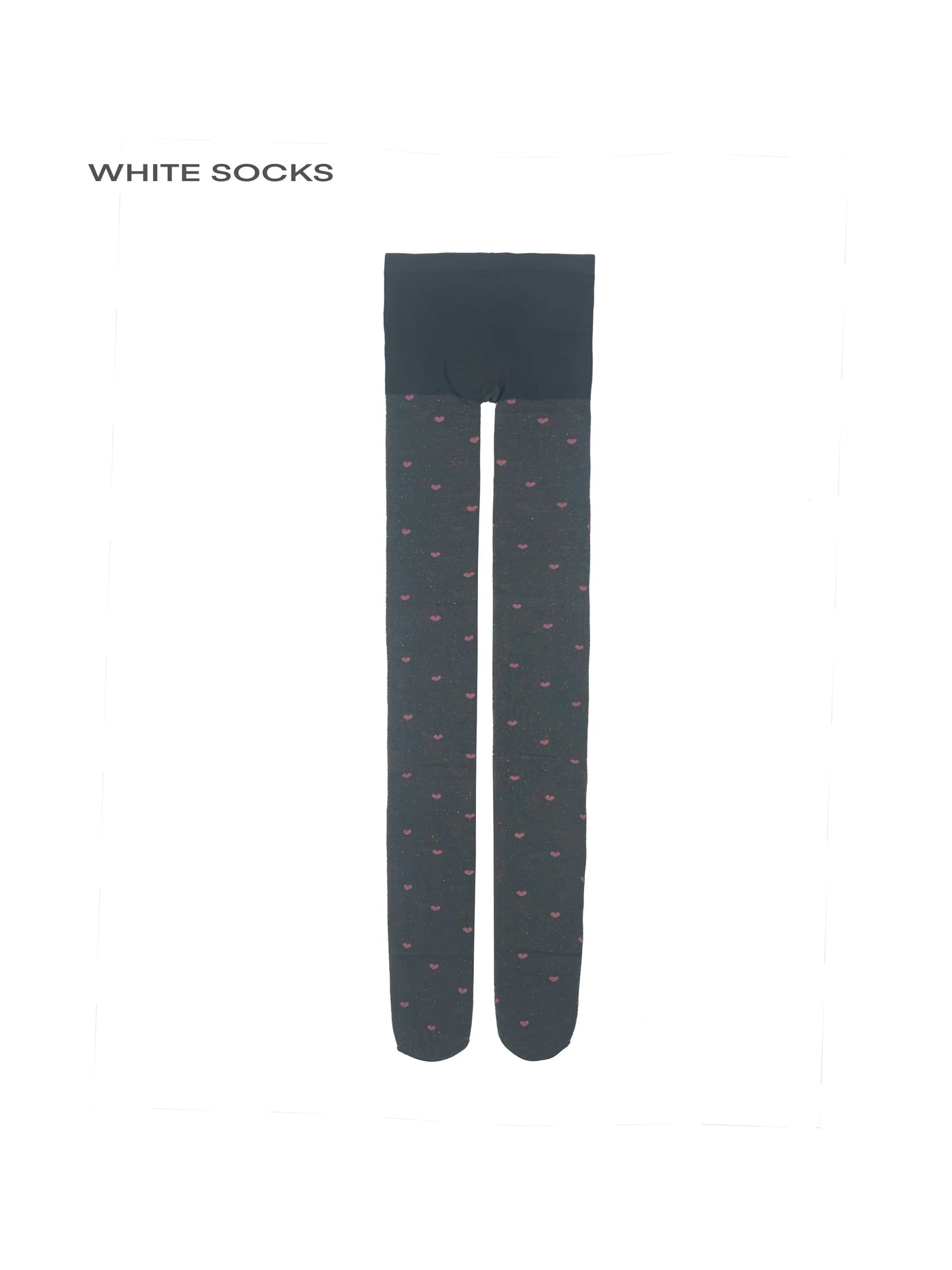 White Socks - Heart Jacquard Tights - Black tights with purple hearts and metallic thread