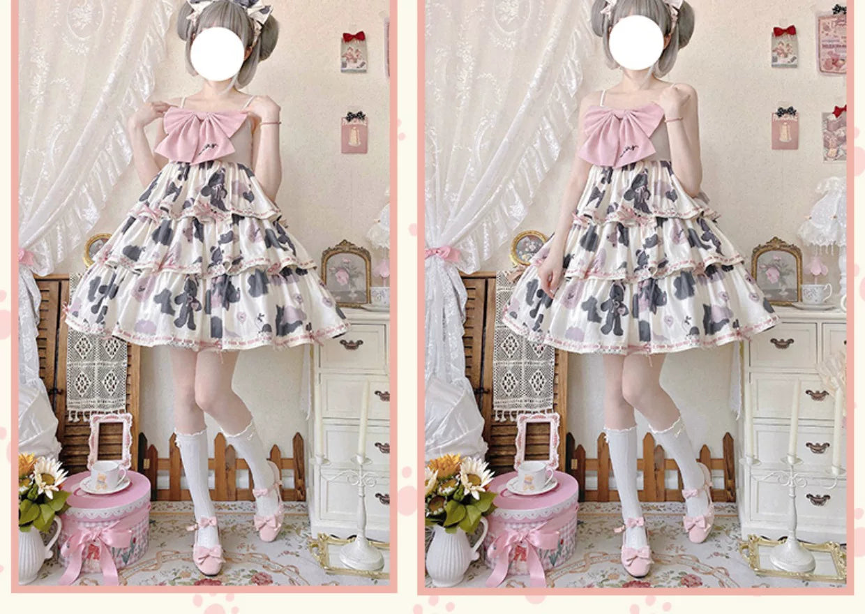 Baozi Pig - Bopi Bear - Three-Tier JSK Dress with Bear-and-Heart Motifs