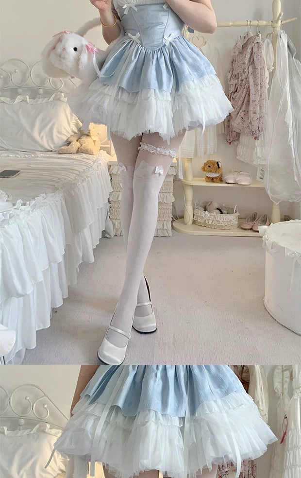 roji roji - Little Cat - Faux Two-Piece Tights with Lace-Style Thigh Bands