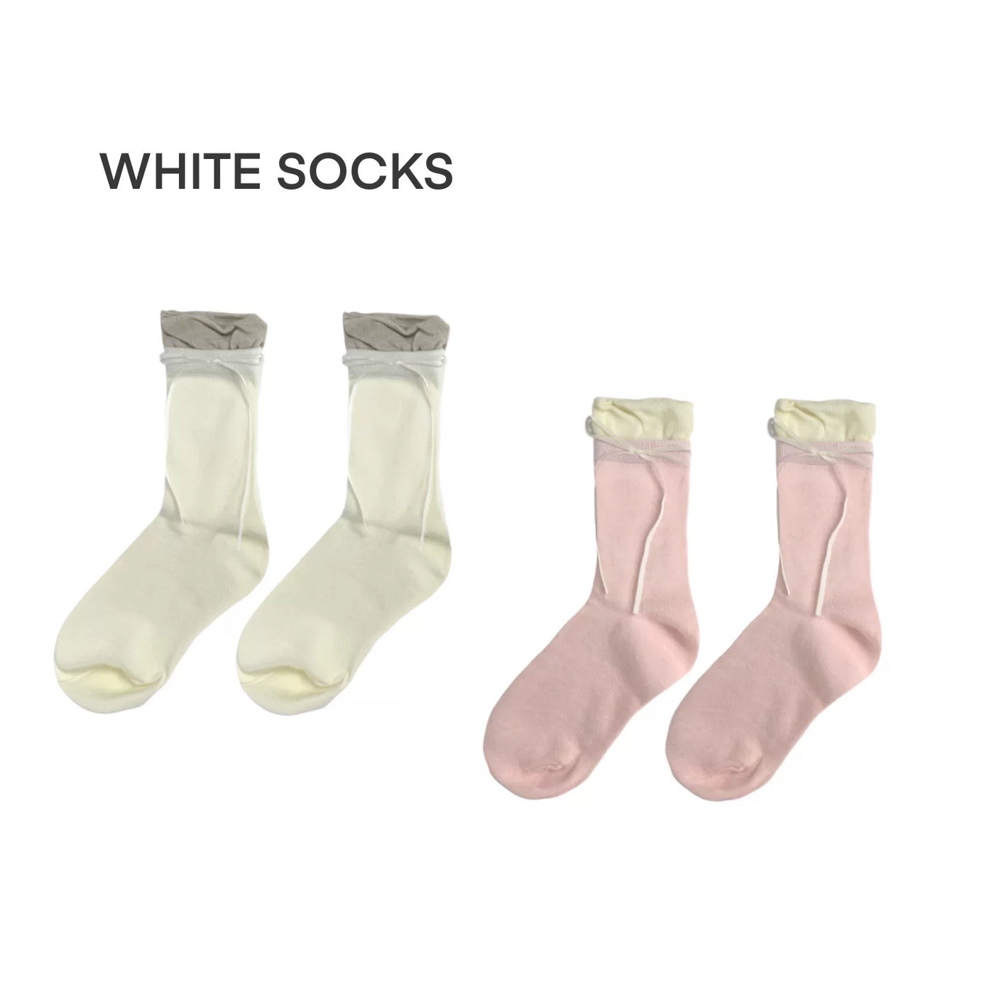 White Socks - Ballet Bow - Faux-Layered Calf Socks with Bow Ties