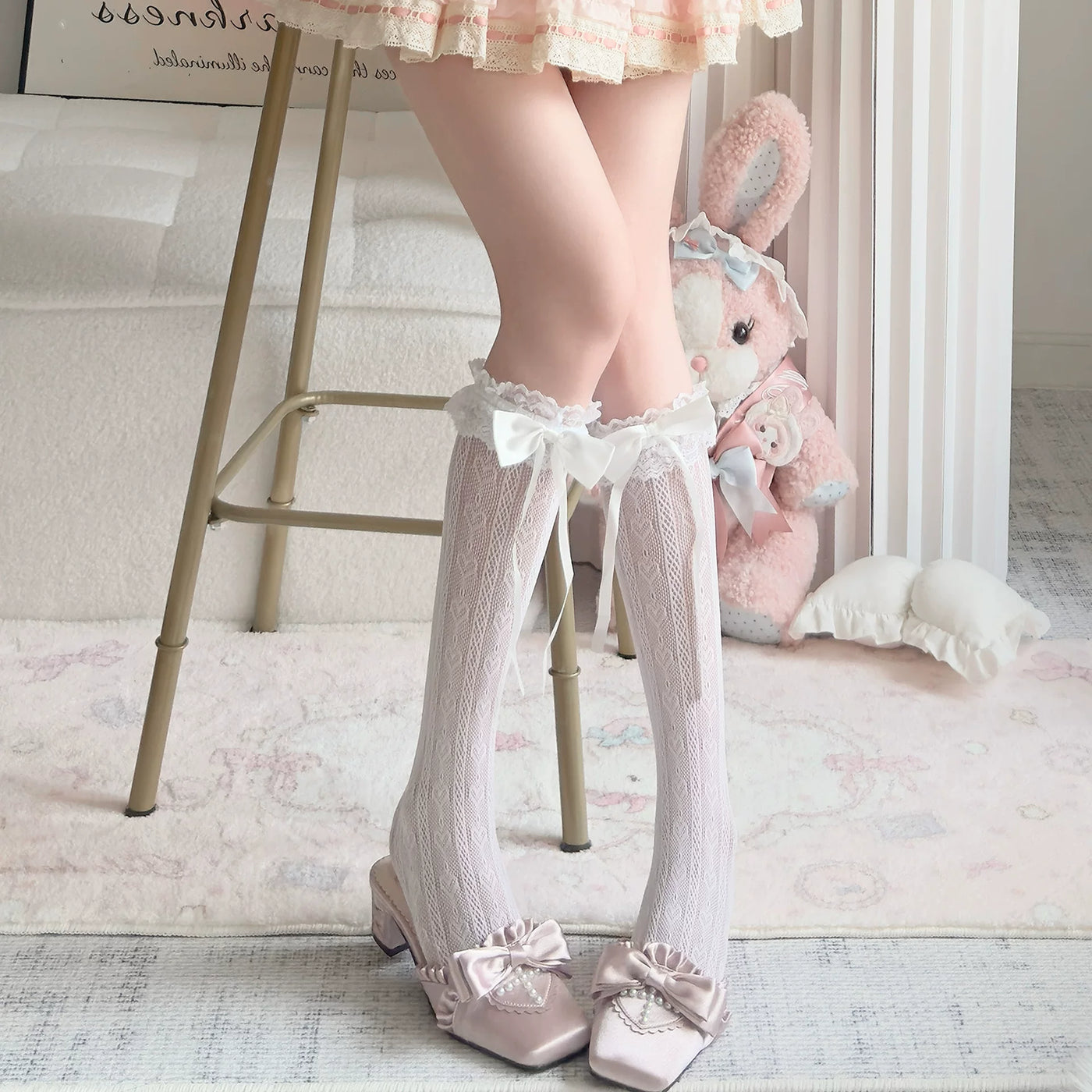 Fantasy Doll - Heart Ribbon - Lace Calf Socks with Bow Details