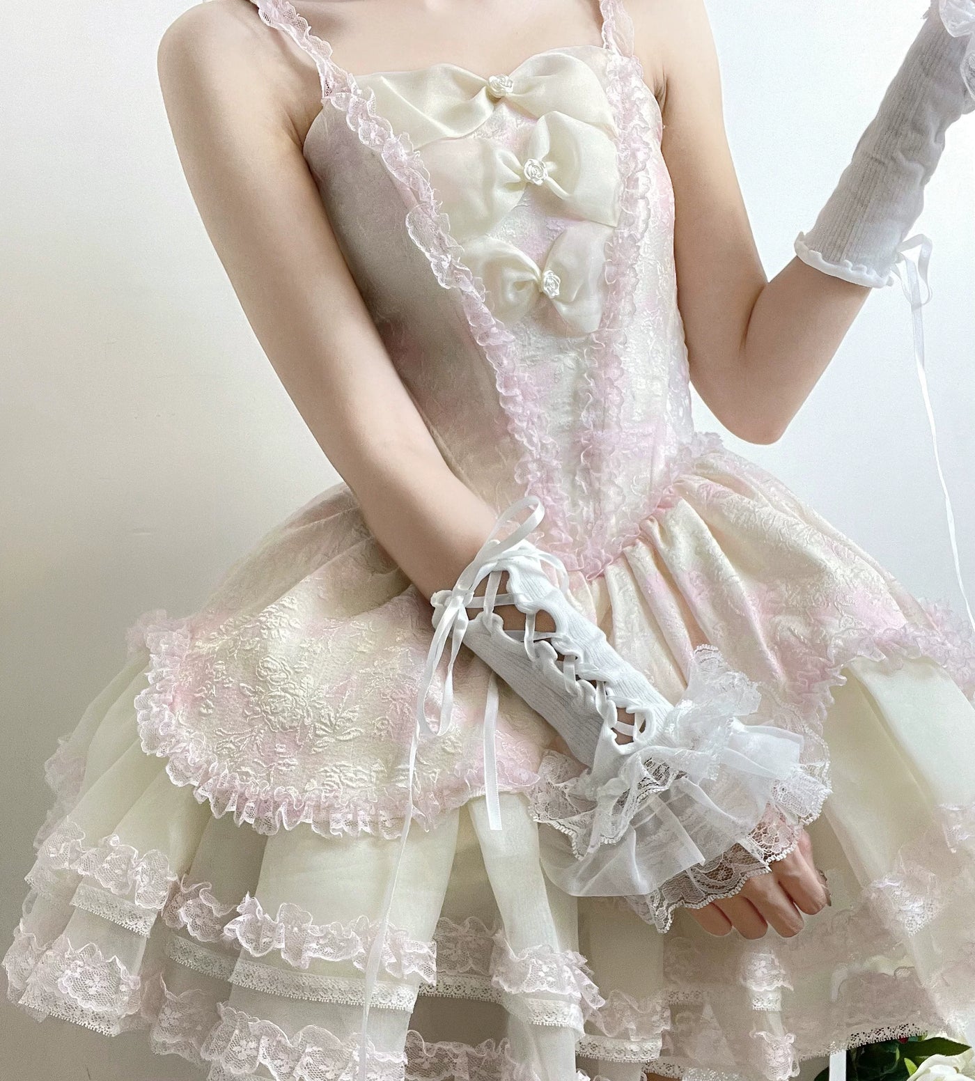 Fantasy Doll - Ribbon Lace-Up - Lace-Trimmed Arm Sleeves with Ribbon Ties
