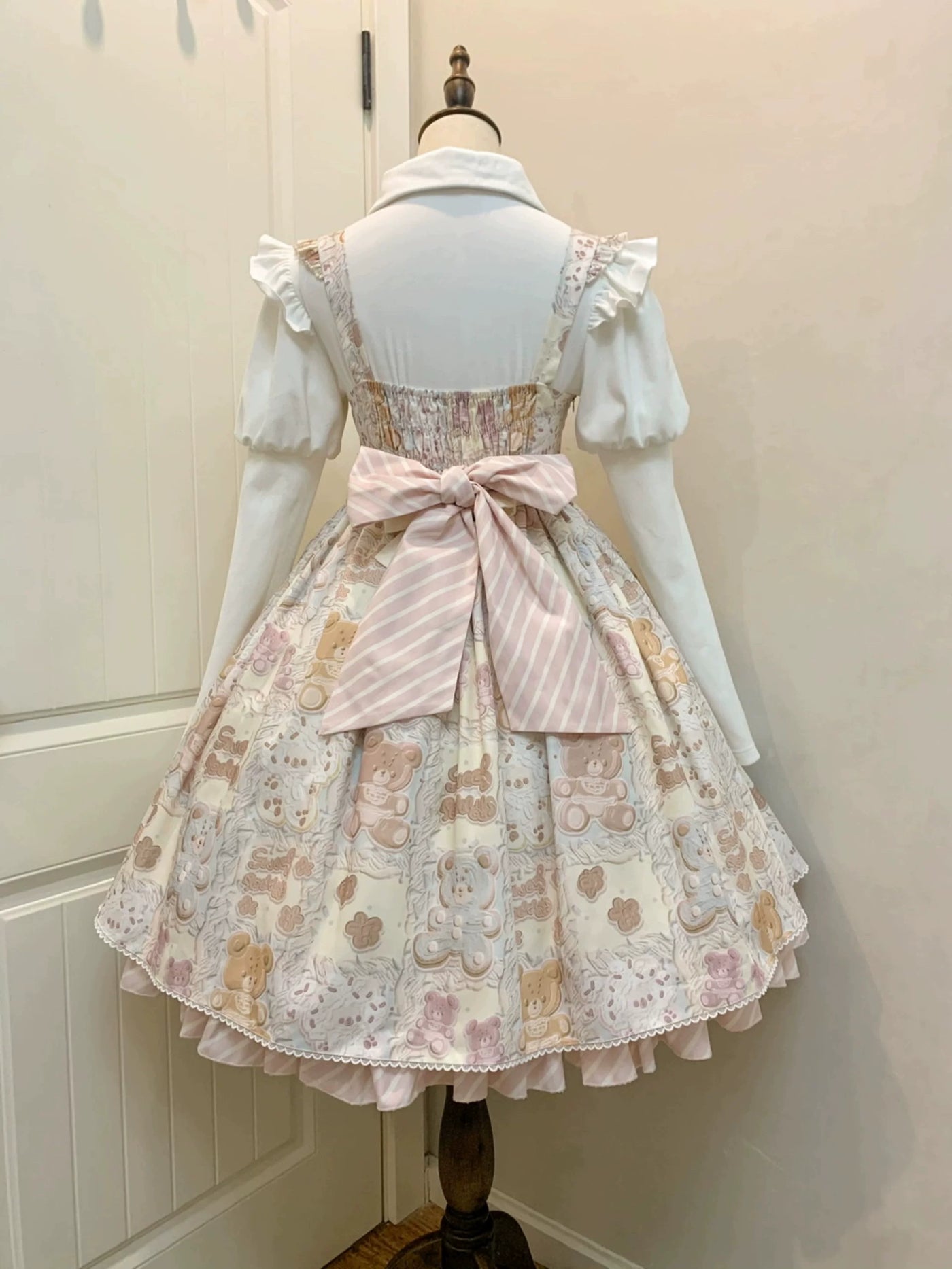 GZYRZ - Macaron Milk Bear - Teddy Bear Print JSK with Apron and Headband Options