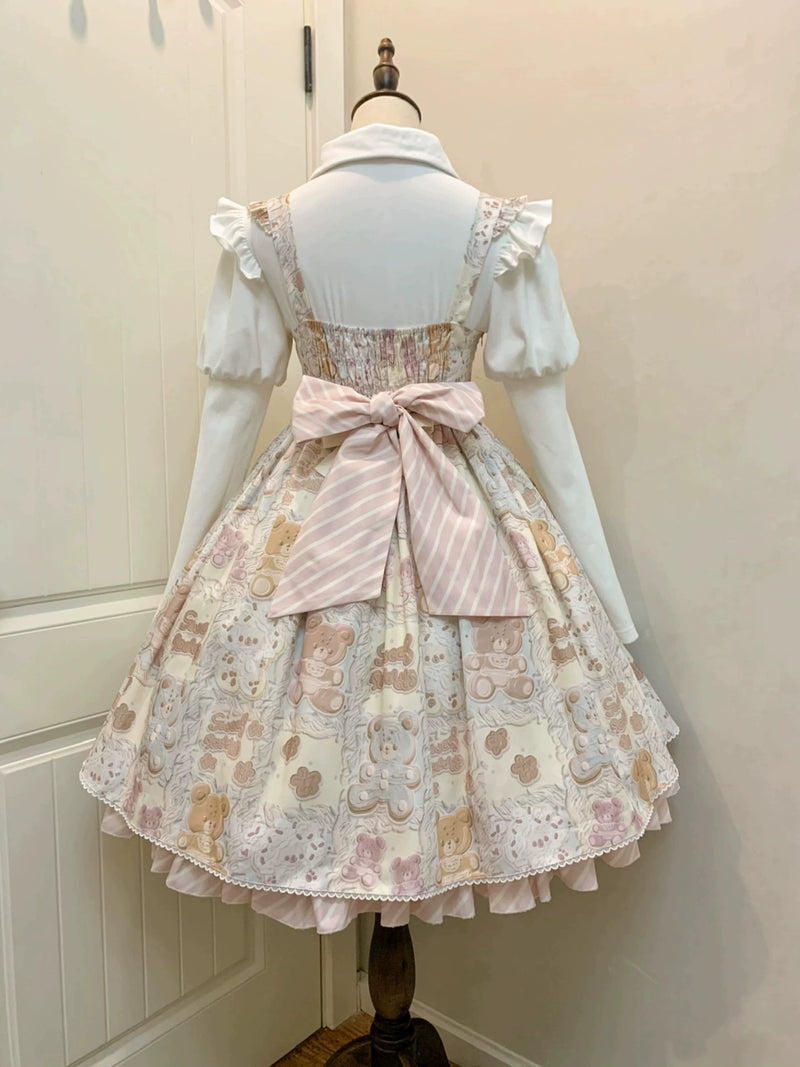 GZYRZ - Macaron Milk Bear - Teddy Bear Print JSK with Apron and Headband Options