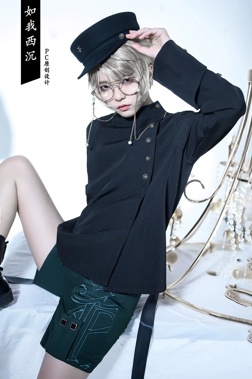 Princess Chronicles - As I Sink West - Retro Ouji Lolita Prince Style Black Blouse
