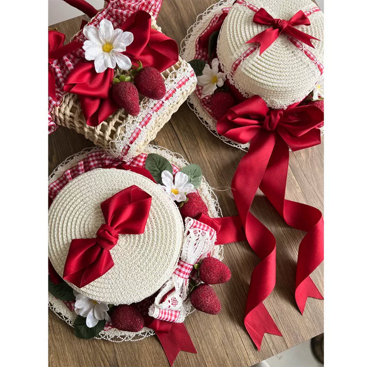 March Hare – Strawberry Picnic Straw Hats & Handbag