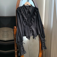 With PUJI - Charlotte - Gothic Lolita Blouse - Black shirt In stock / S