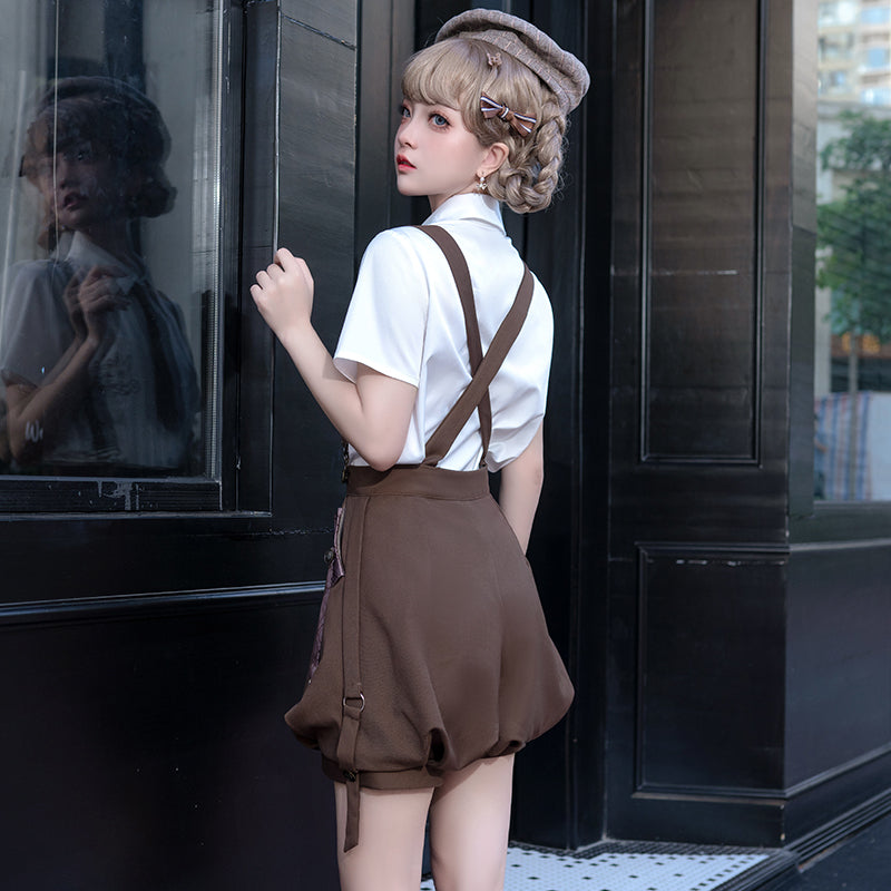 Letters from Unknown Star - Ouji Lolita Brown Short & Shirt Set - Innerwear