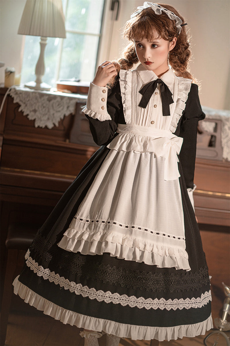Your Princess - Maid Lolita Puff Sleeve Black Dress - OP Dress