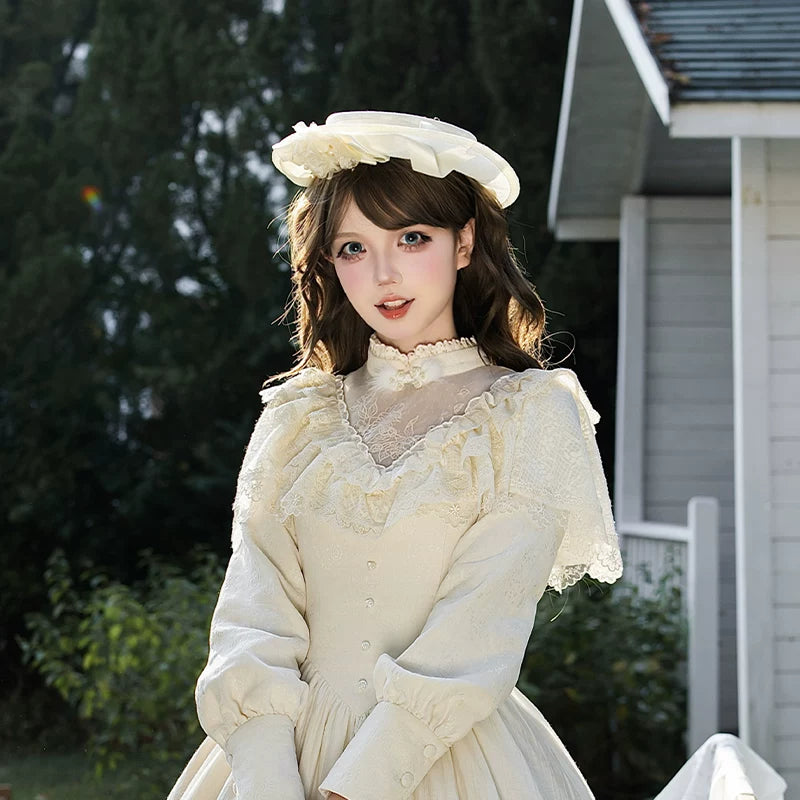 With PUJI - Rouge Snow - Oriental Lolita OP Dress, Embroidery detail view 10