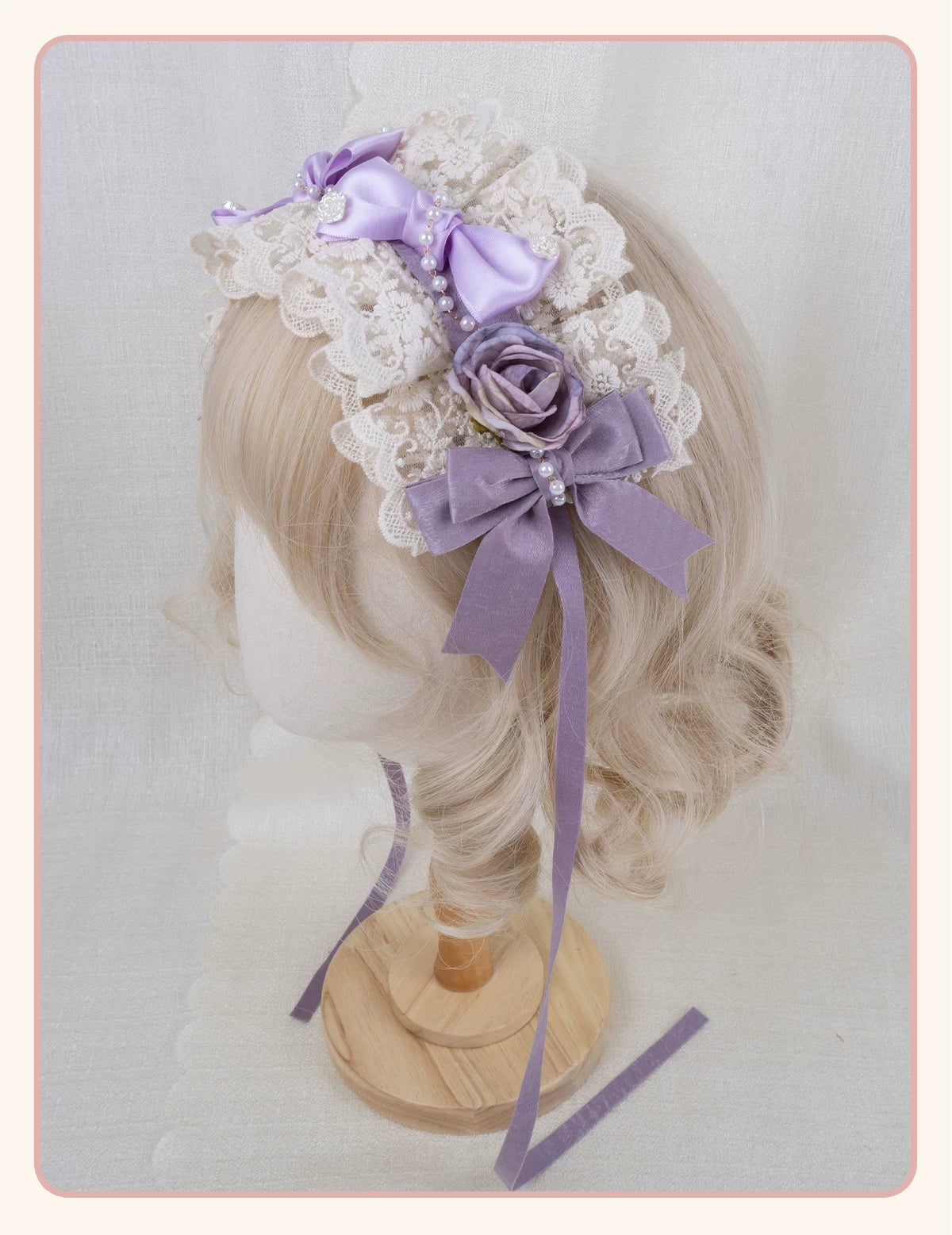 Stardust Rose - Rose Heart - Lace Headband with Rose and Heart Details