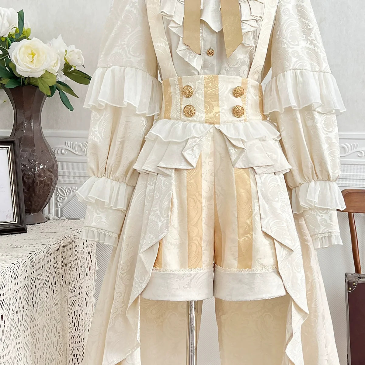 Designer's Gift - Ouji Lolita Suspender Shorts & - Jacquard Shirt Innerwear