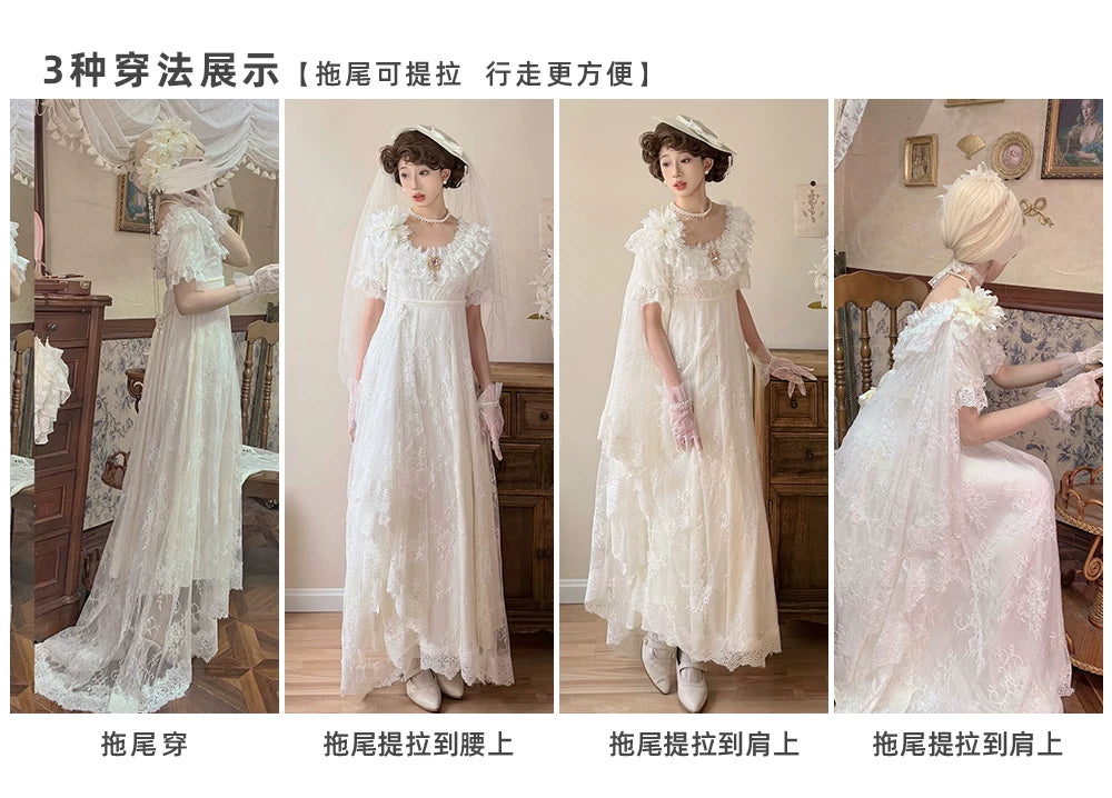 Moon Lily - Holy Heart Lily - Lace Trimmed Empire Waist Dress with a Train – detail view 7