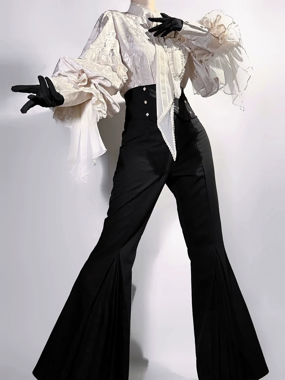 Letters from Unknown Star - Rose and Sword - Ouji Lolita Jacquard Blouse & High Waist Pants Suit